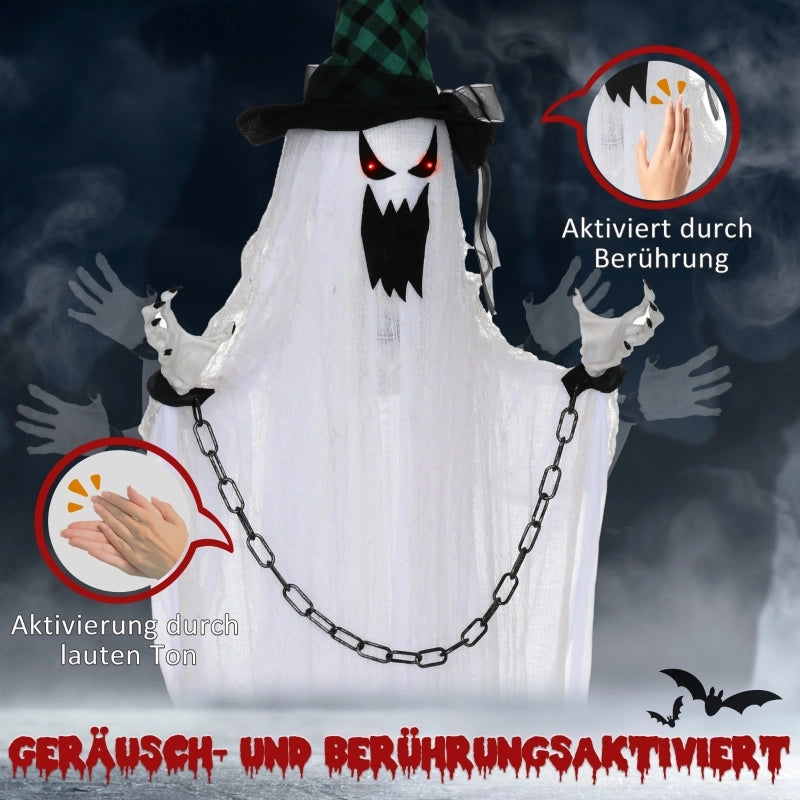 Decorazione fantasma animata per Halloween da appendere con occhi rossi suoni e attivazione al tocco e ai rumori