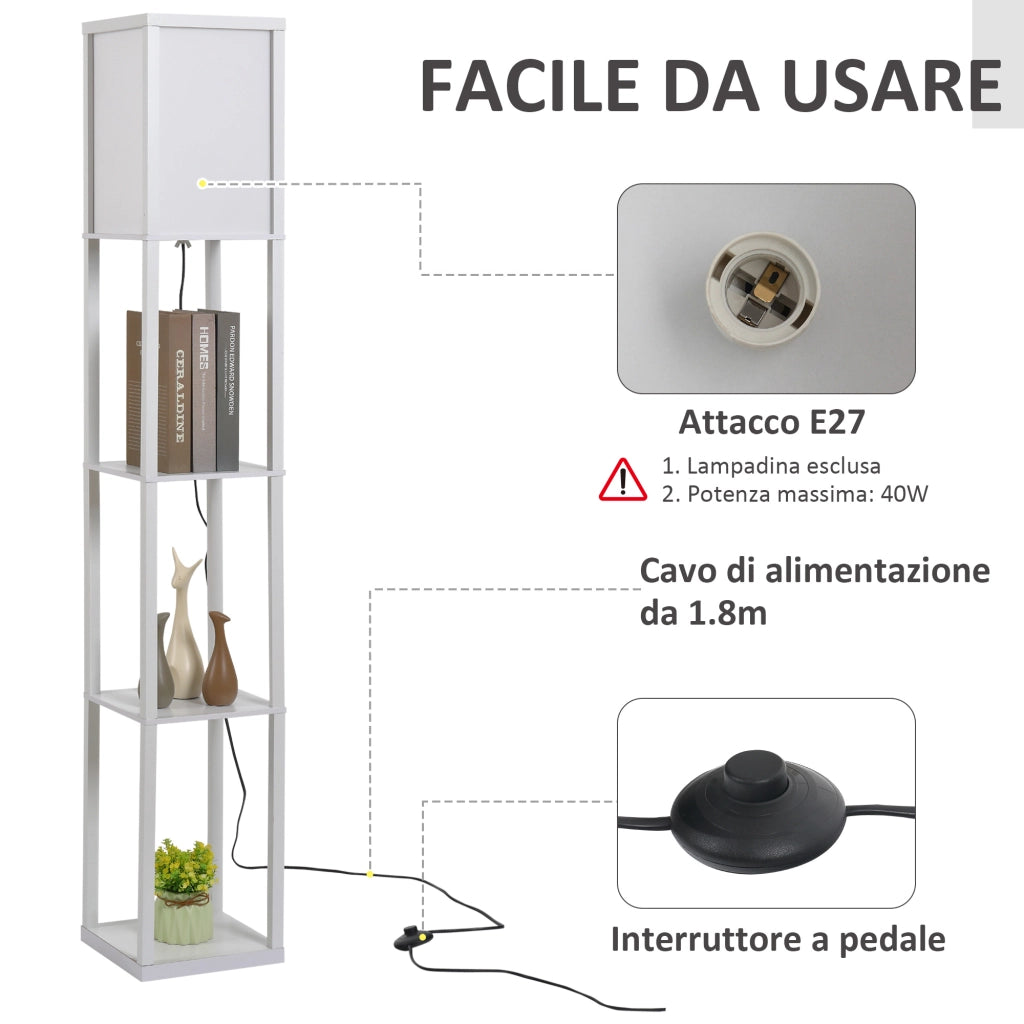 Lampada da Terra con Mensole ¨C zephmum ¨C Bianco MDF 26x26x160cm