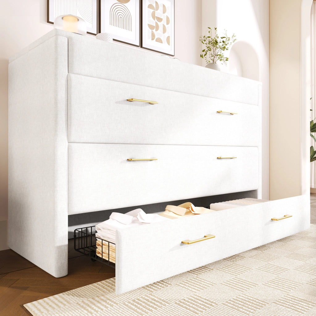 Letto a Scomparsa 140x200 cm in Lino con Cassetto; USB-C e Modulo Contenitore Mobile; Beige