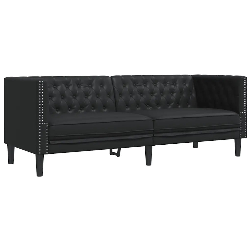 Divano Chesterfield a 3 Posti-Sofa 3 Posti-Divanetto Nero in Similpelle