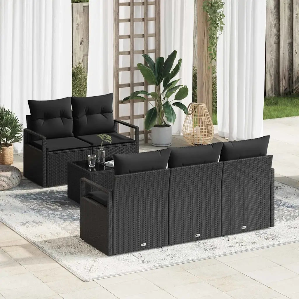 Set Divano da Giardino con cuscino 6 pcs Nero polyrattan