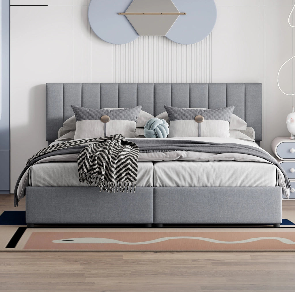 Letto imbottito contenitore 180x200 cm grigio trasformabile