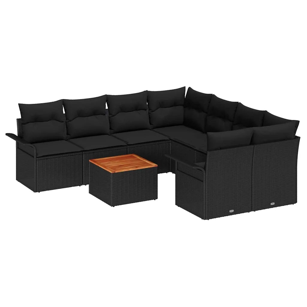 Set Divano da Giardino con cuscino 9 pcs Nero polyrattan 3347310