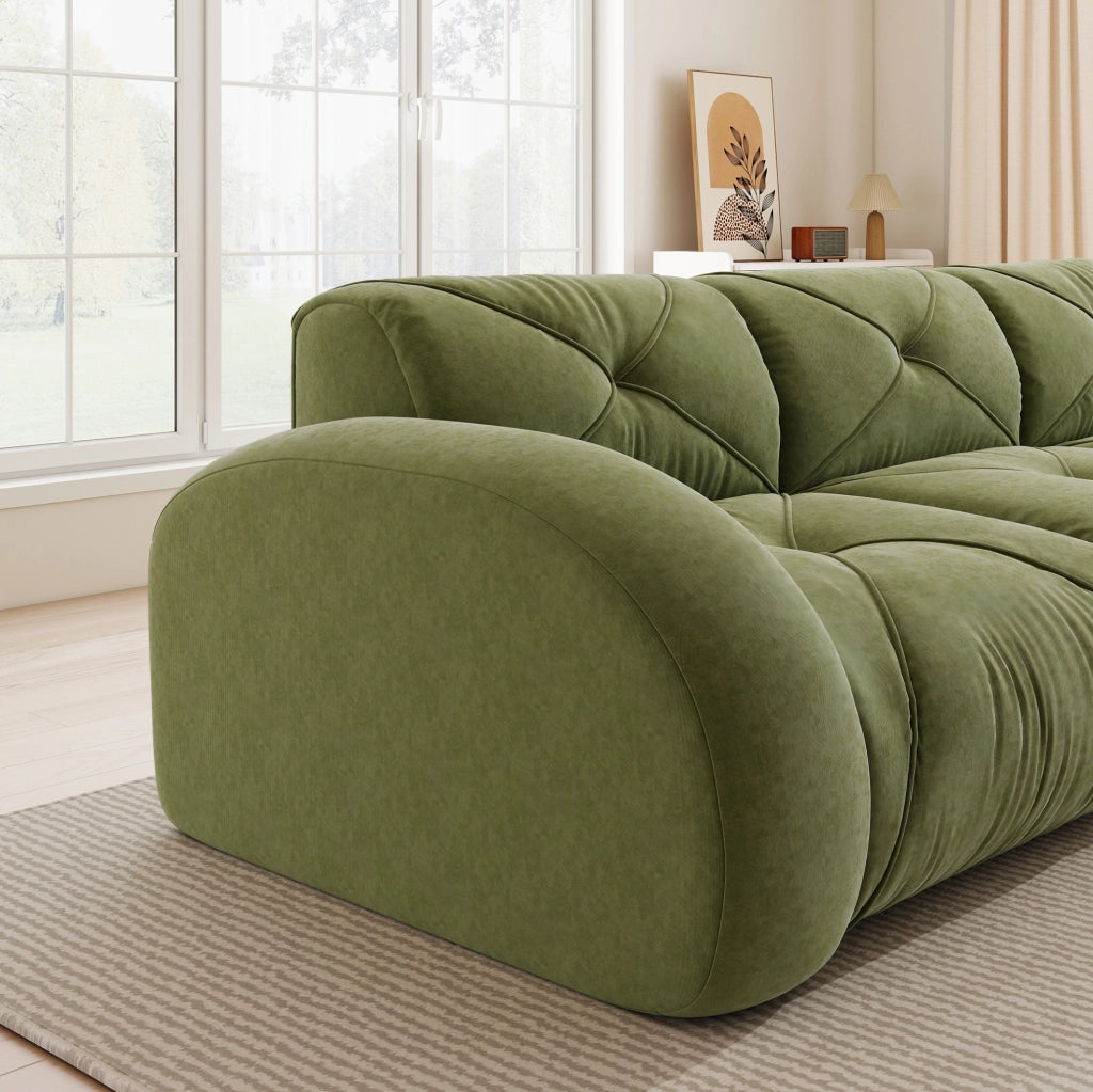 Sofa modulare a 2 posti senza telaio con schiuma ad alta densità 32D e rivestimento in tessuto chenille verde