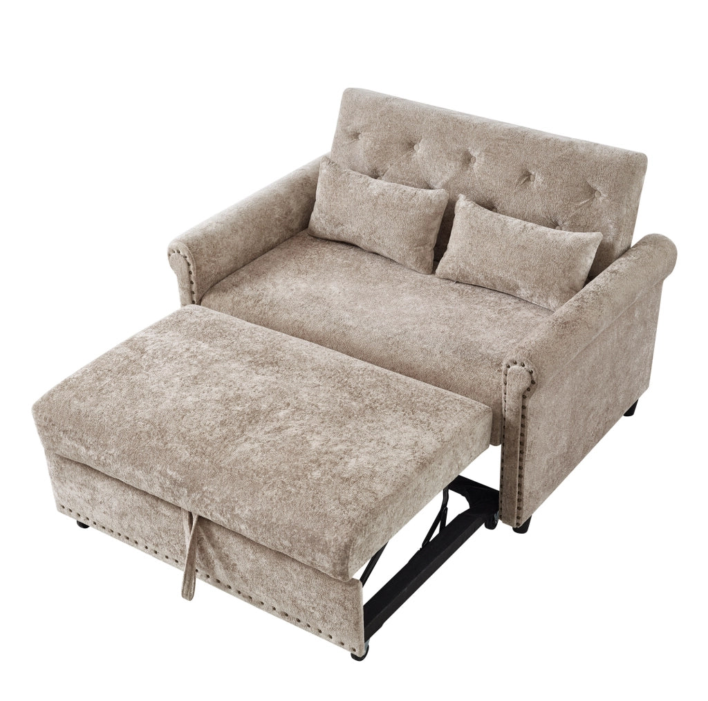 Divano letto 2 posti ULEVR 120x80x82 cm, schienale regolabile 110¡ã/145¡ã/180¡ã, letto estraibile, marrone e grigio