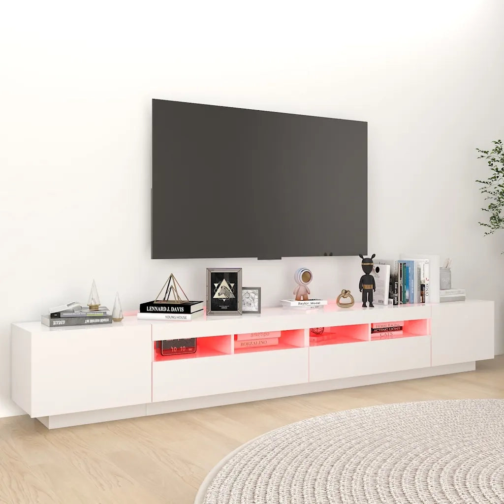 Mobile Porta TV con Luci LED-Credenza TV Bianco 260x35x40 cm
