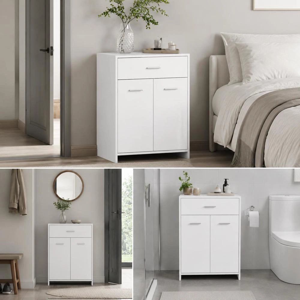 Bathroom Cabinet, White, 60x33x80 Cm, Wood-based Material
