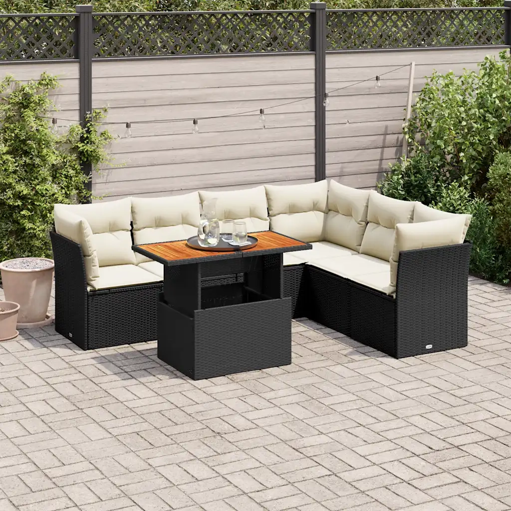 Set Divani da Giardino con Cuscini 7pz Nero Polyrattan 3326933