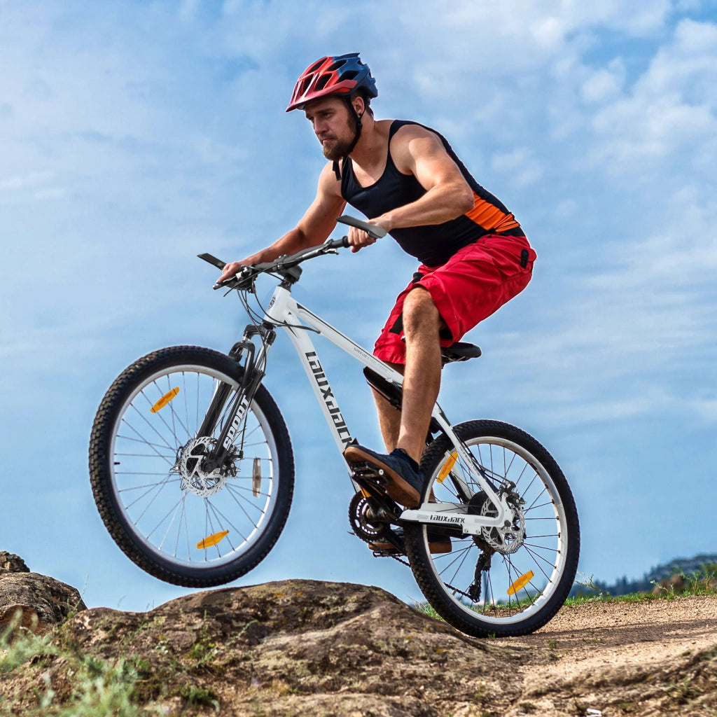 Mountain bike con cambio a catena a 21 velocità forcella ammortizzata manubrio antiscivolo in ferro bianco per adulti