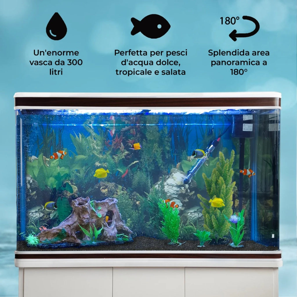 Acquario per Pesci Acqua Dolce, Salata e Tropicali 300 Litri con Armadio Bianco