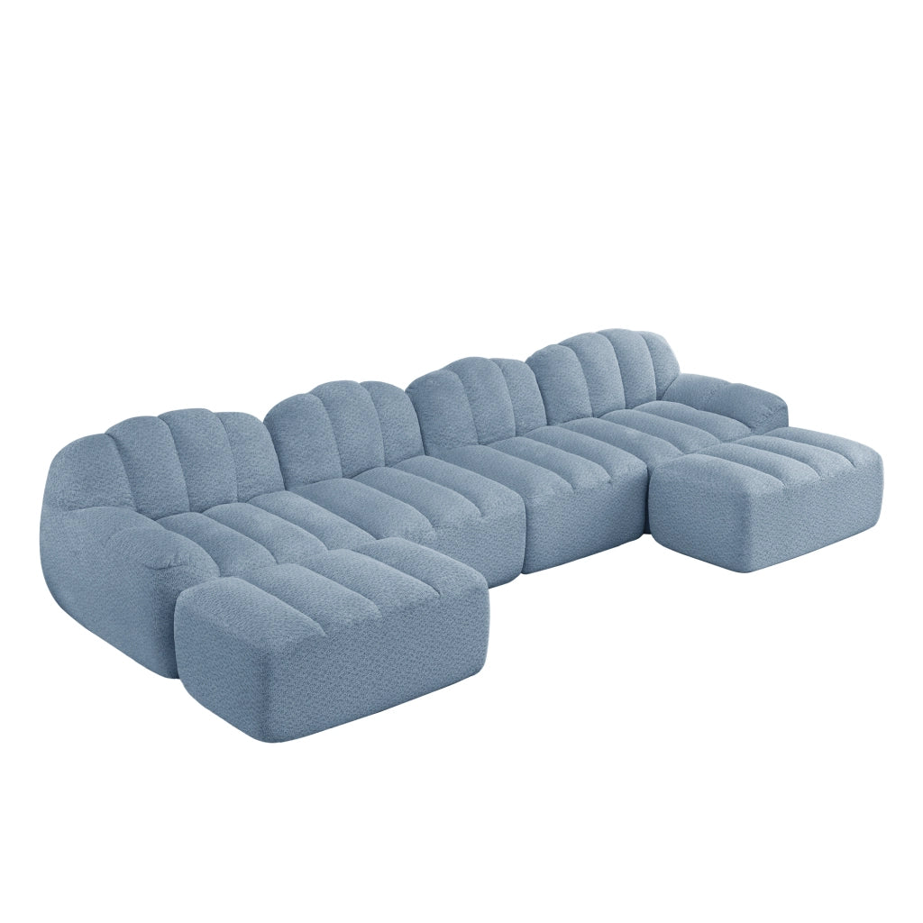 Divano Modulare U 4 Posti con 2 Ottoman ¨C Xylo ¨C Tessuto Morbido Blu, Seduta Profonda