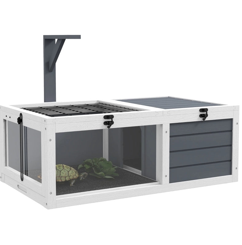 Recinto per tartarughe ULEVR 81x48x31,5 cm con 2 zone, coperchi apribili e vassoi estraibili, bianco e grigio