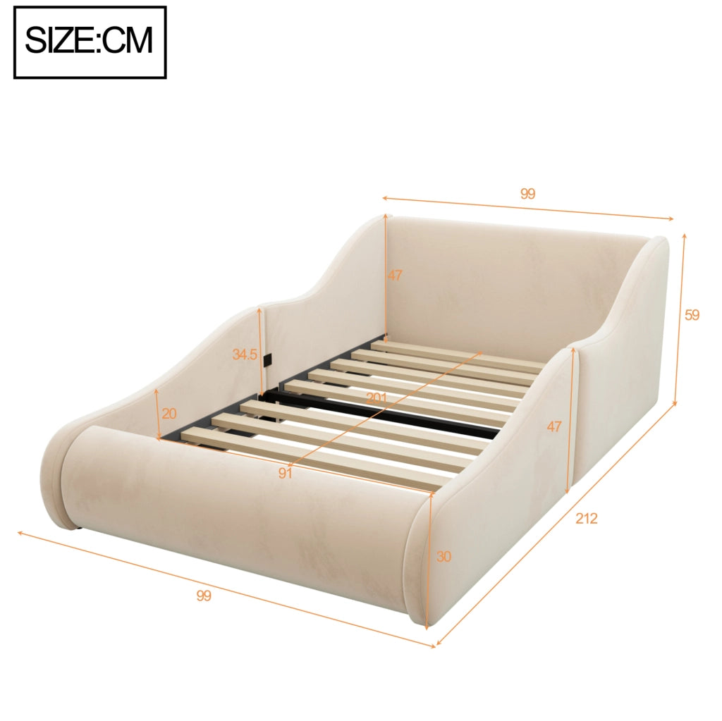 Letto imbottito per bambini 90x200 cm con testiera alta e sponde laterali