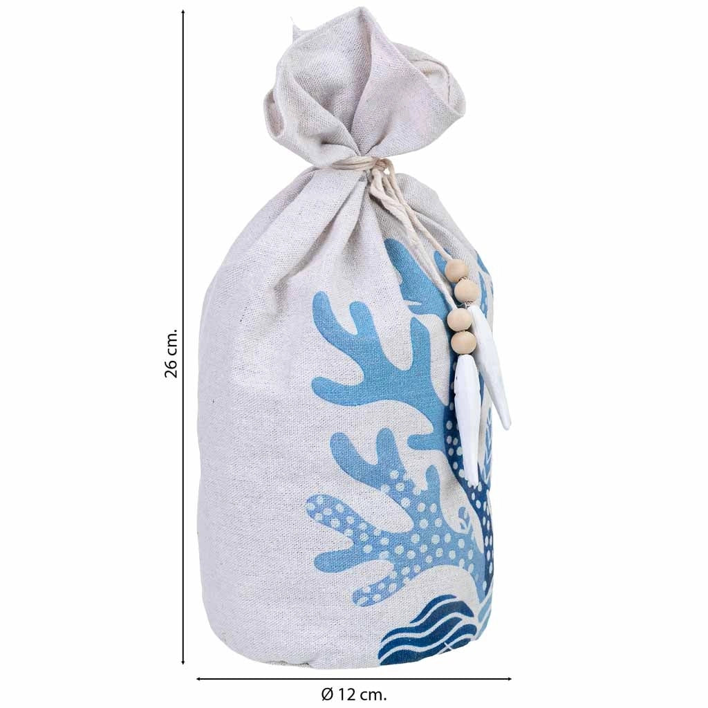 Fermaporta in cotone con alghe blu, 12x12x26h cm