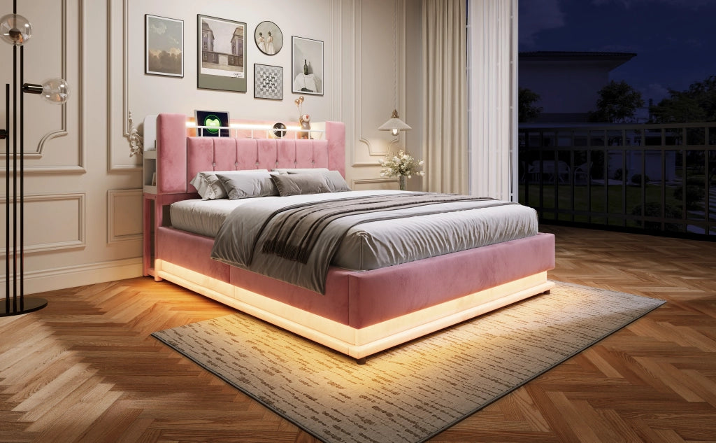 letto imbottito velluto rosa 160 x 200 cm