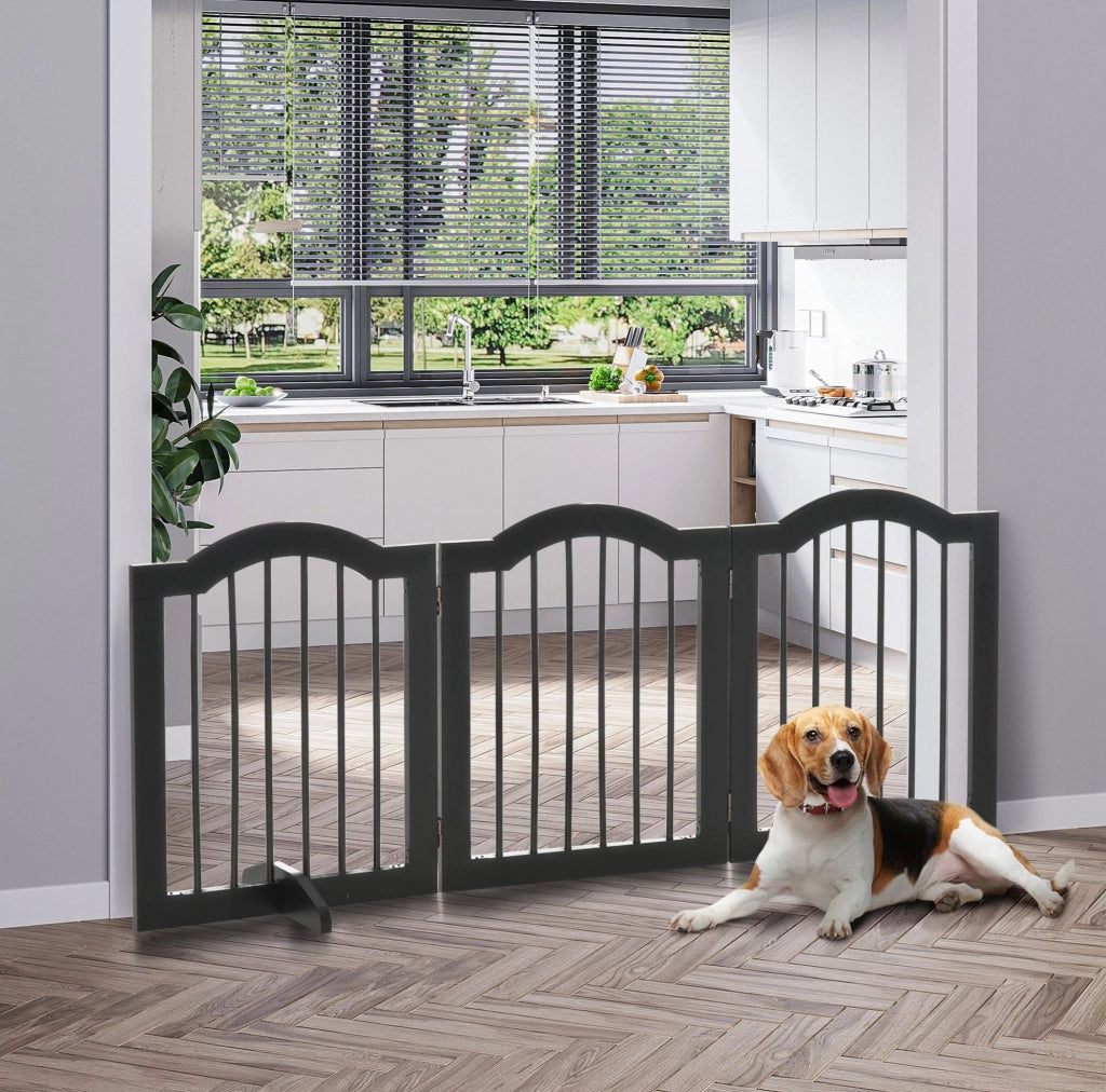 Cancelletto per cani 154,5x61 cm in legno nero, pieghevole, salvaspazio