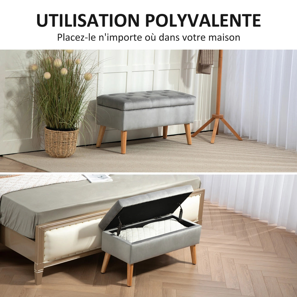 Panca contenitore con cuscino effetto velluto ¨C Xylo ¨C grigio 80x35x42 cm