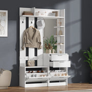 Mobile ingresso 110x34x185 cm bianco MDF con specchio e scarpiere
