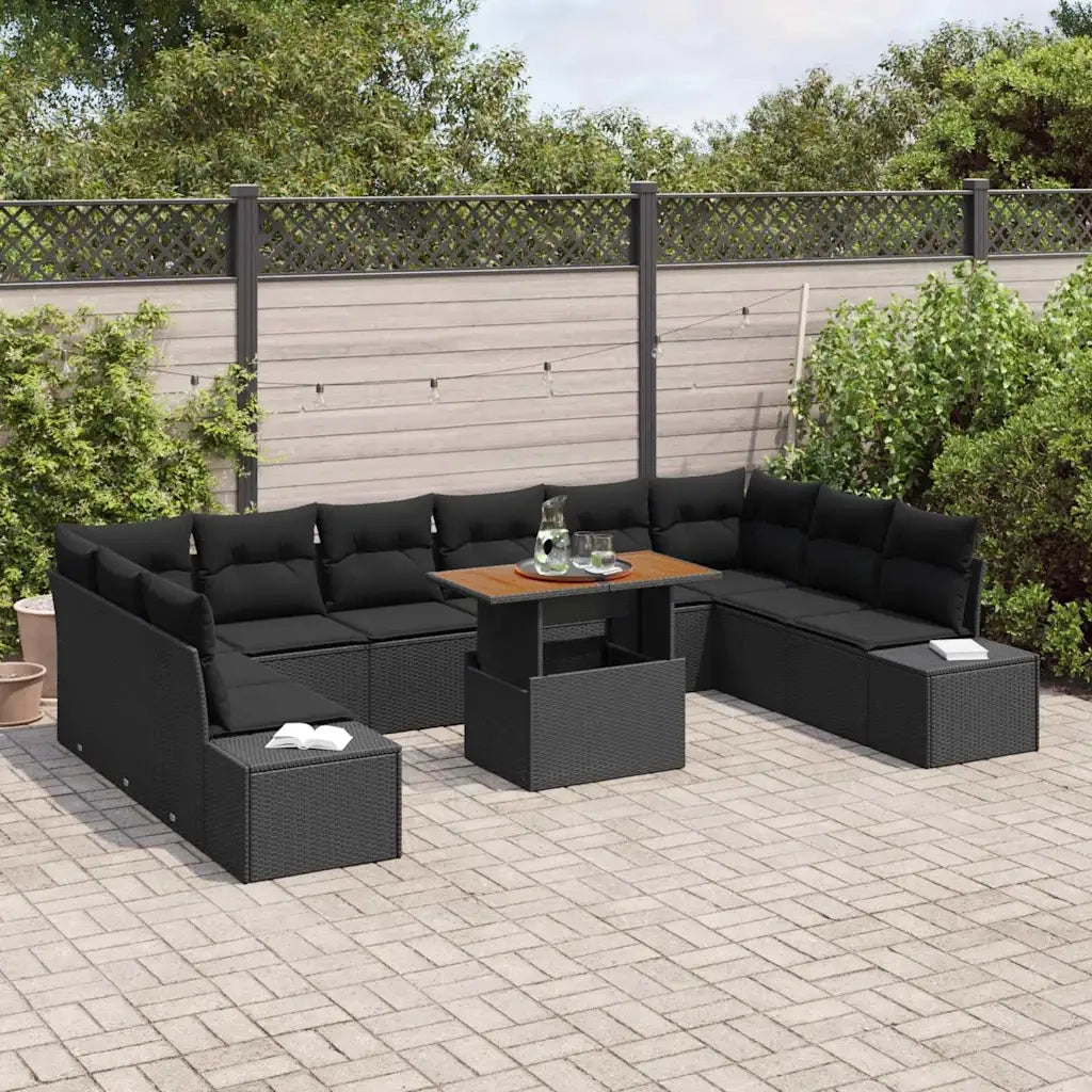 Set Divano da Giardino 11 pcs Nero Poly Rattan