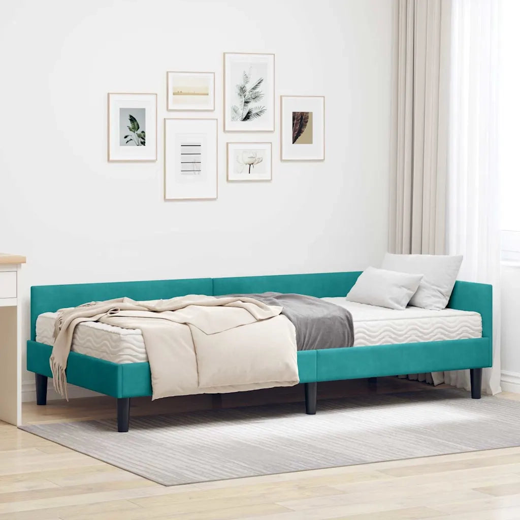 Struttura Letto Angolare con Materasso 2 pz-Giroletto con materasso Turchese Velluto 315365