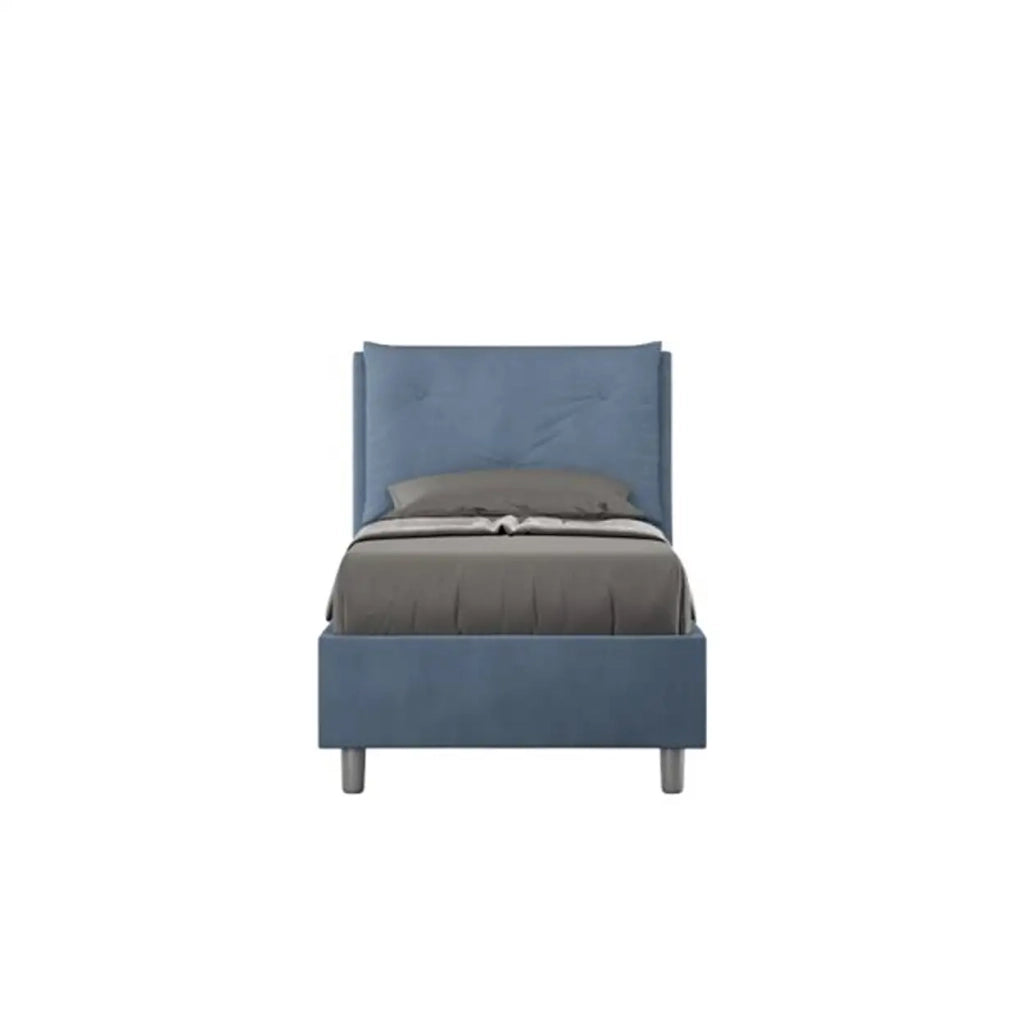 Letto singolo con rete imbottito 80x210 microfibra blu Appia