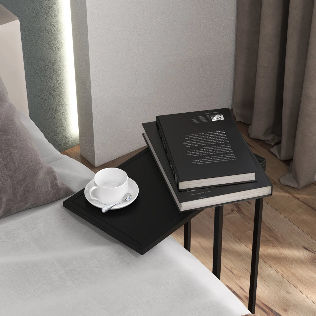 Tavolino laterale a C per divano e letto con piano per laptop struttura in acciaio nero 46 × 26 × 60 cm