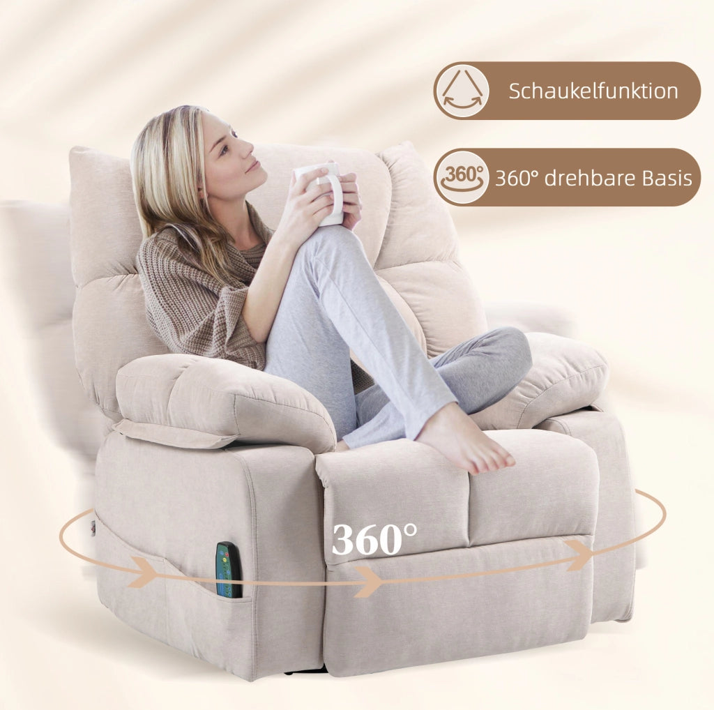 Poltrona relax massaggiante girevole beige con calore
