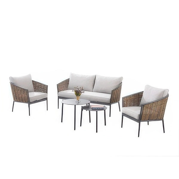 Set Salotto da Giardino Beverly Hills 5 Pezzi Effetto Vimini in Alluminio