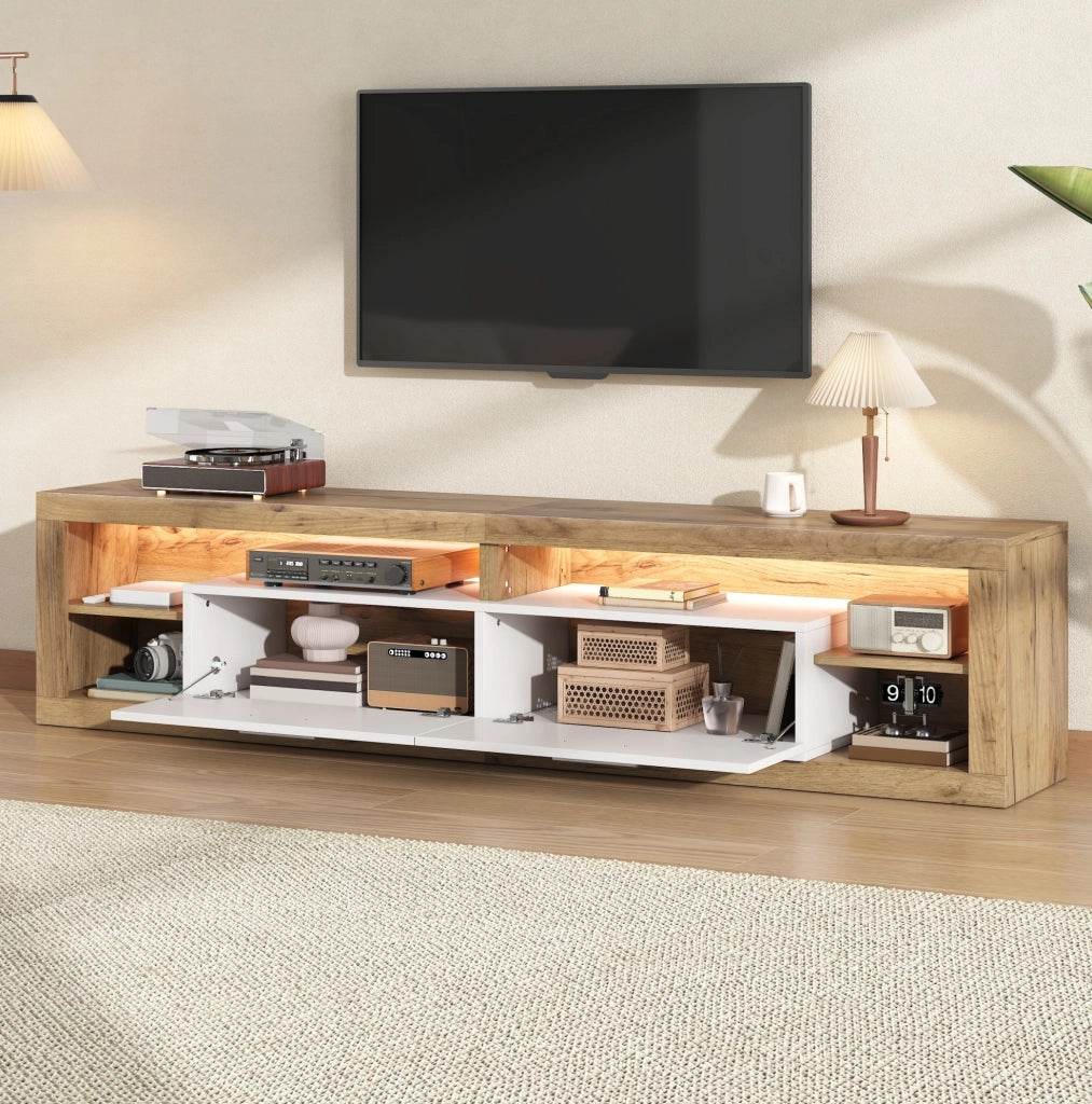 Mobile TV lowboard 180 x 35,5 x 50 cm naturale e bianco con LED App