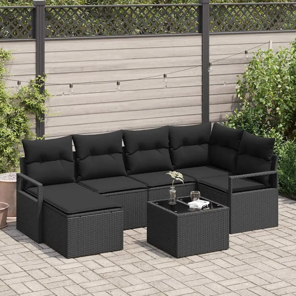 Set di divani con cuscino 7 pcs Nero polyrattan