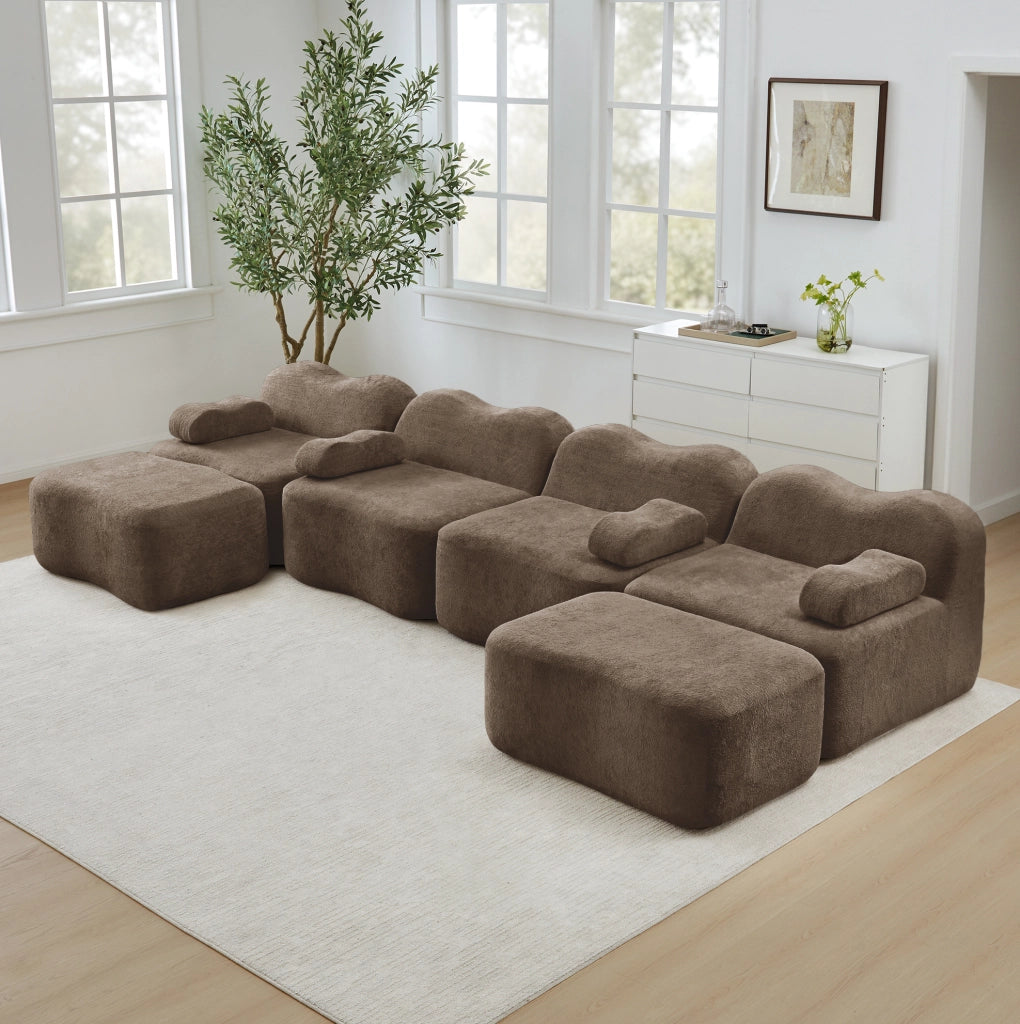 Divano modulare a U 384x167 cm in velluto marrone HOMVRA