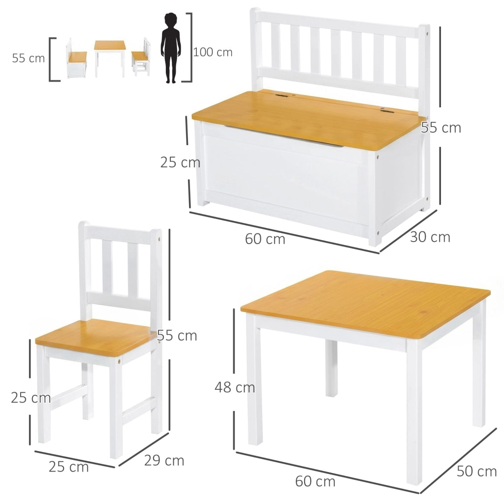 Set tavolo e sedie bambini 4 pezzi con cassetti ¨C Minimal ¨C bianco e naturale