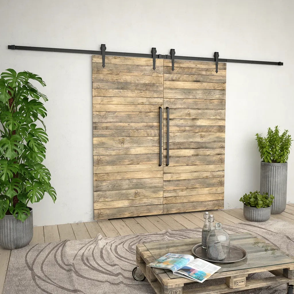 Kit di Binari per Porte Scorrevoli 2x183 cm in Acciaio Nero CFW4797260