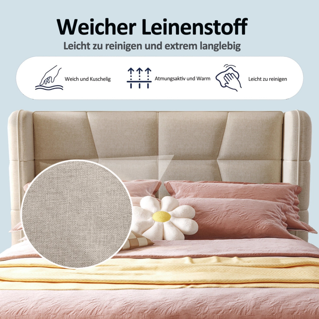 Letto imbottito con contenitore 90 x 200 cm beige