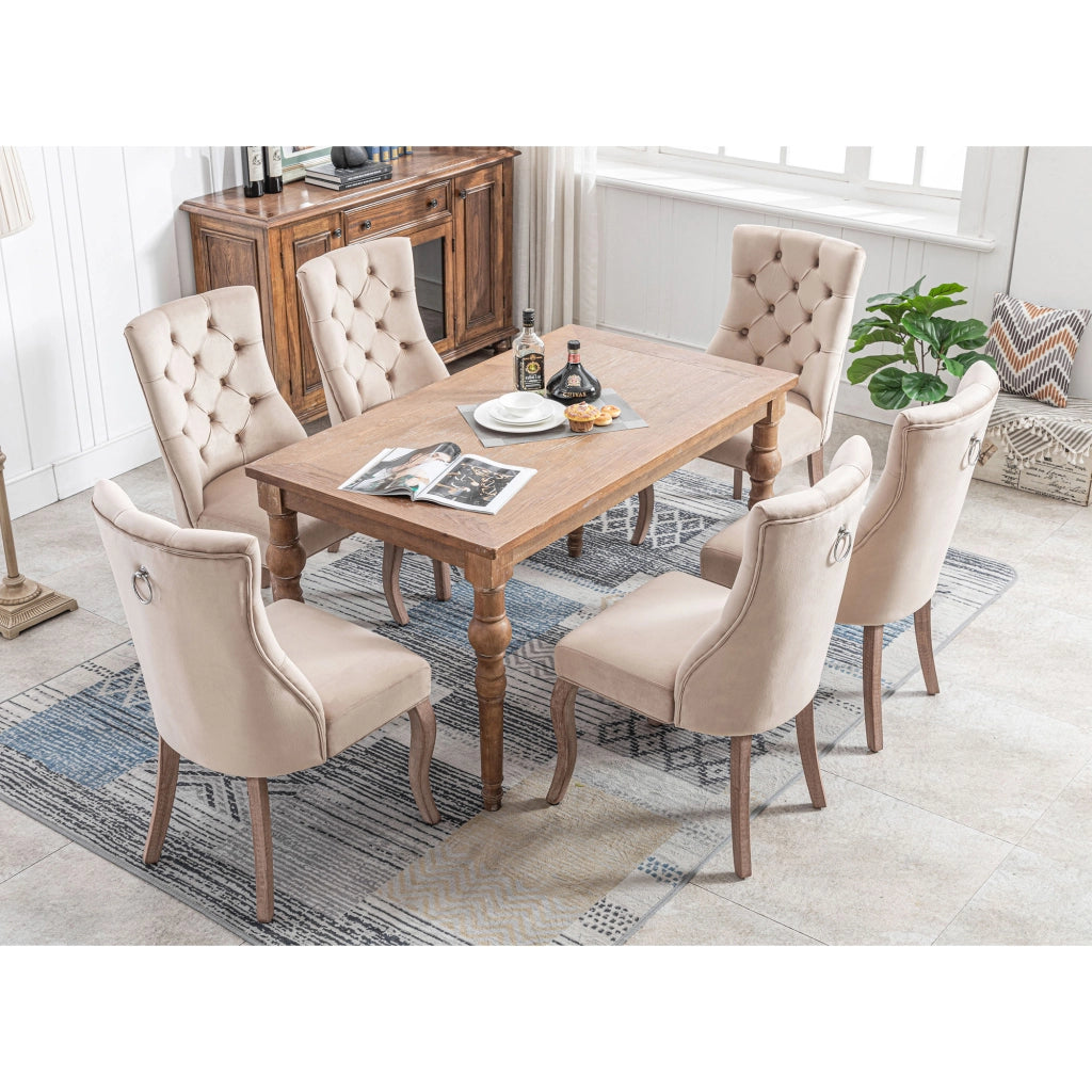 Set di 6 sedie da pranzo con schienale alto e capitonné in velluto beige