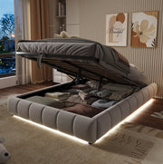 Letto imbottito 140x200 cm con contenitore, LED integrato e struttura idraulica