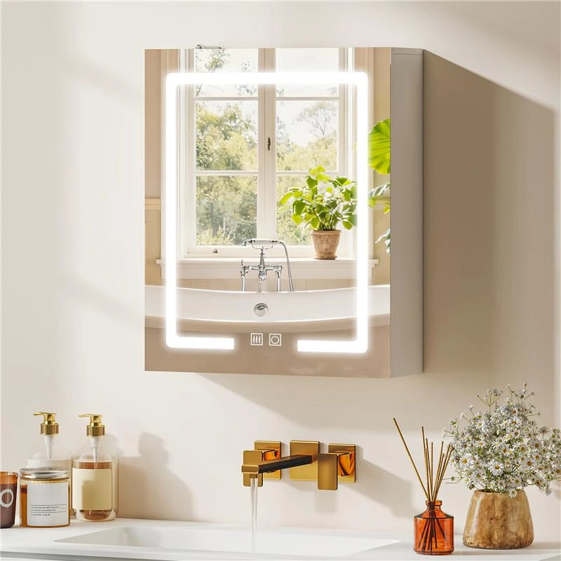 ARMADIETTO BAGNO CON SPECCHIO, LUCE LED REGOLABILE E SISTEMA ANTIAPPANNAMENTO, 50X15X60 CM, BIANCO