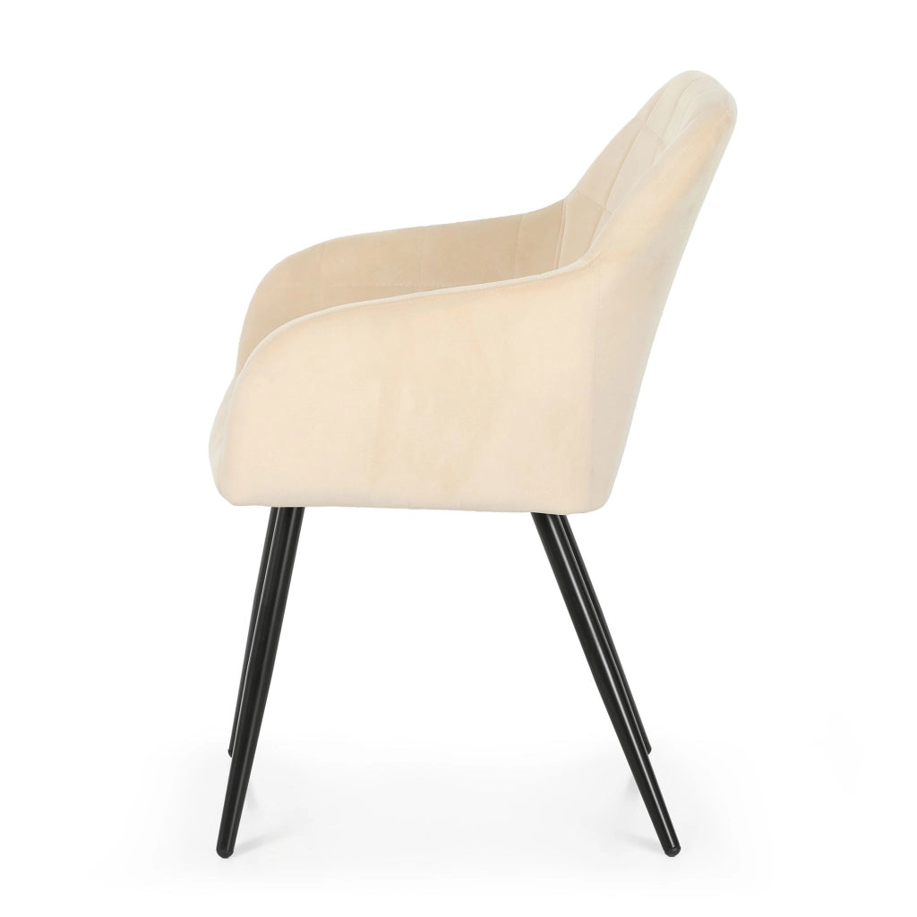 Set di 2 Sedie imbottite con cuciture quadrate LUXANO Beige gambe nere