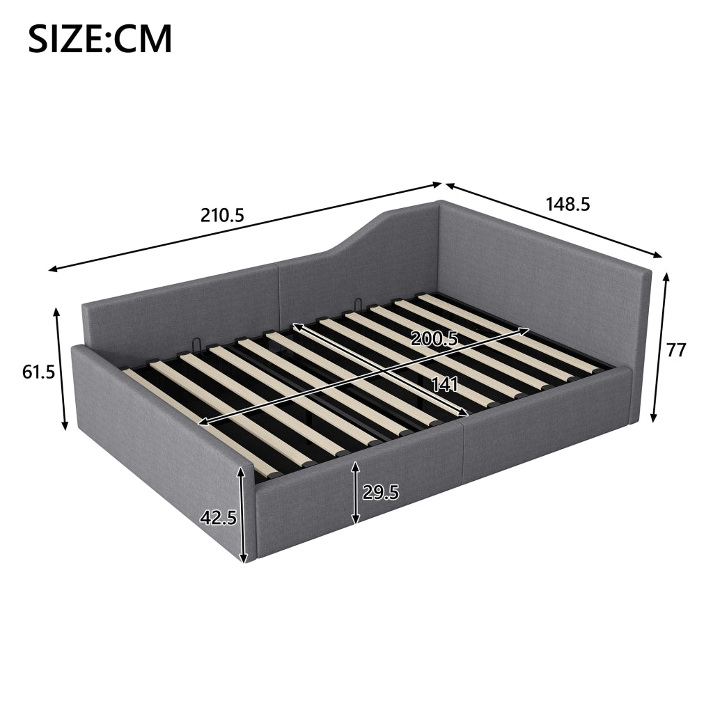 Divano Letto Imbottito 140x200 con Contenitore Sotto, Grigio