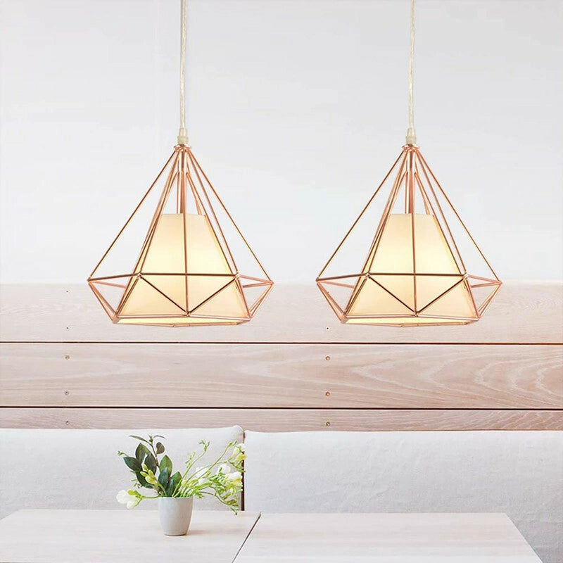 LAMPADARIO GABBIA METALLO INDUSTRIALE RETRO E27 PENDENTE VINTAGE ORO ROSA SJ100
