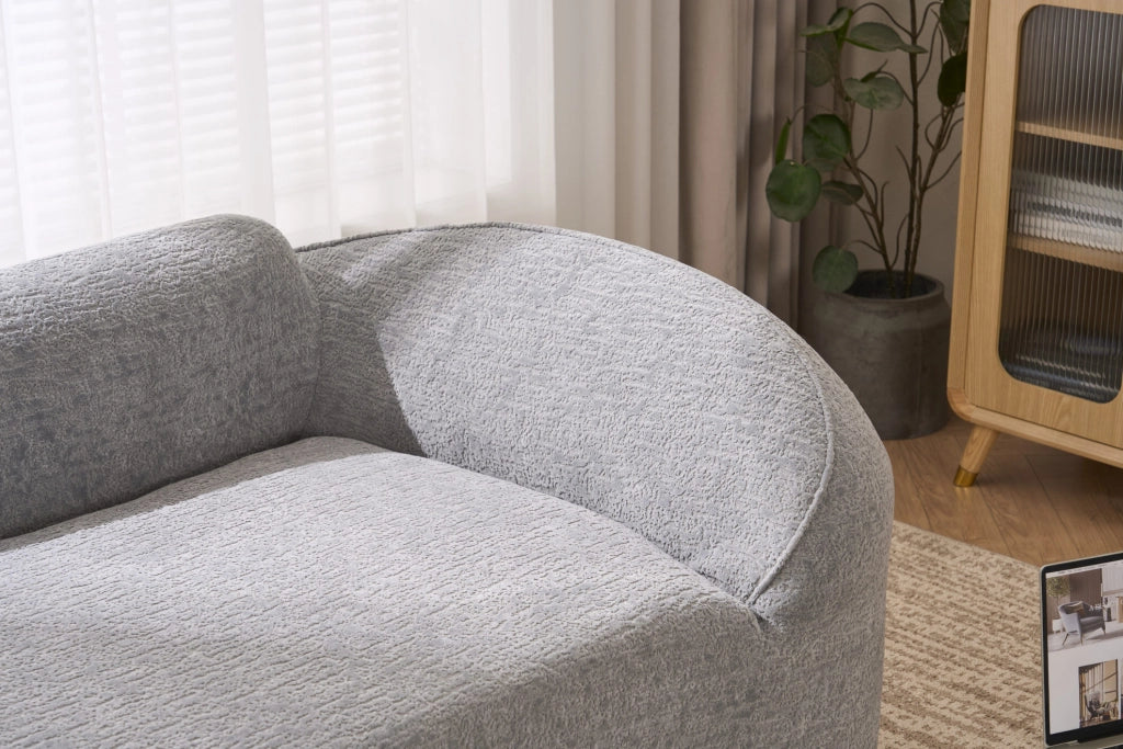 SOFA Letto 2 Posti Chaise Longue in Chenille Grigio Chiaro con Cuscino