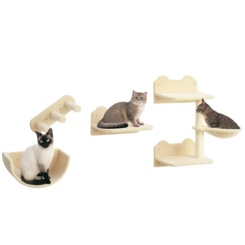 Set di Ripiani e Amache per Gatti ¨C Zephmum ¨C 4 Pezzi Beige