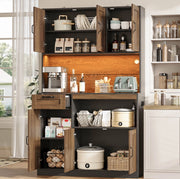 Credenza da cucina 110x40x180 cm in MDF naturale e nero con LED e prese