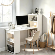 Scrivania bianca in truciolato con libreria integrata e design moderno, 120x55x120 cm