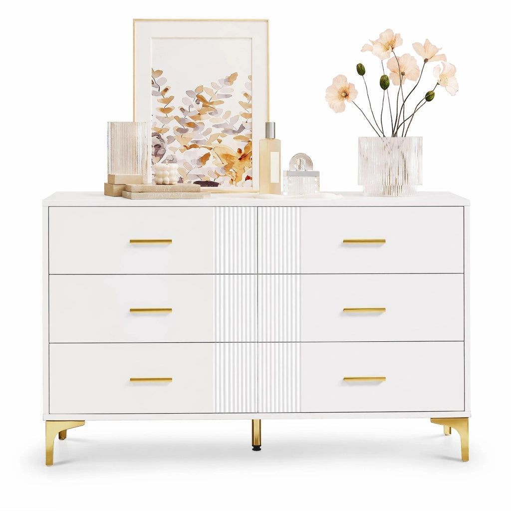 Cassettiera 6 cassetti 120x40x76 cm bianca in MDF HOMVRA