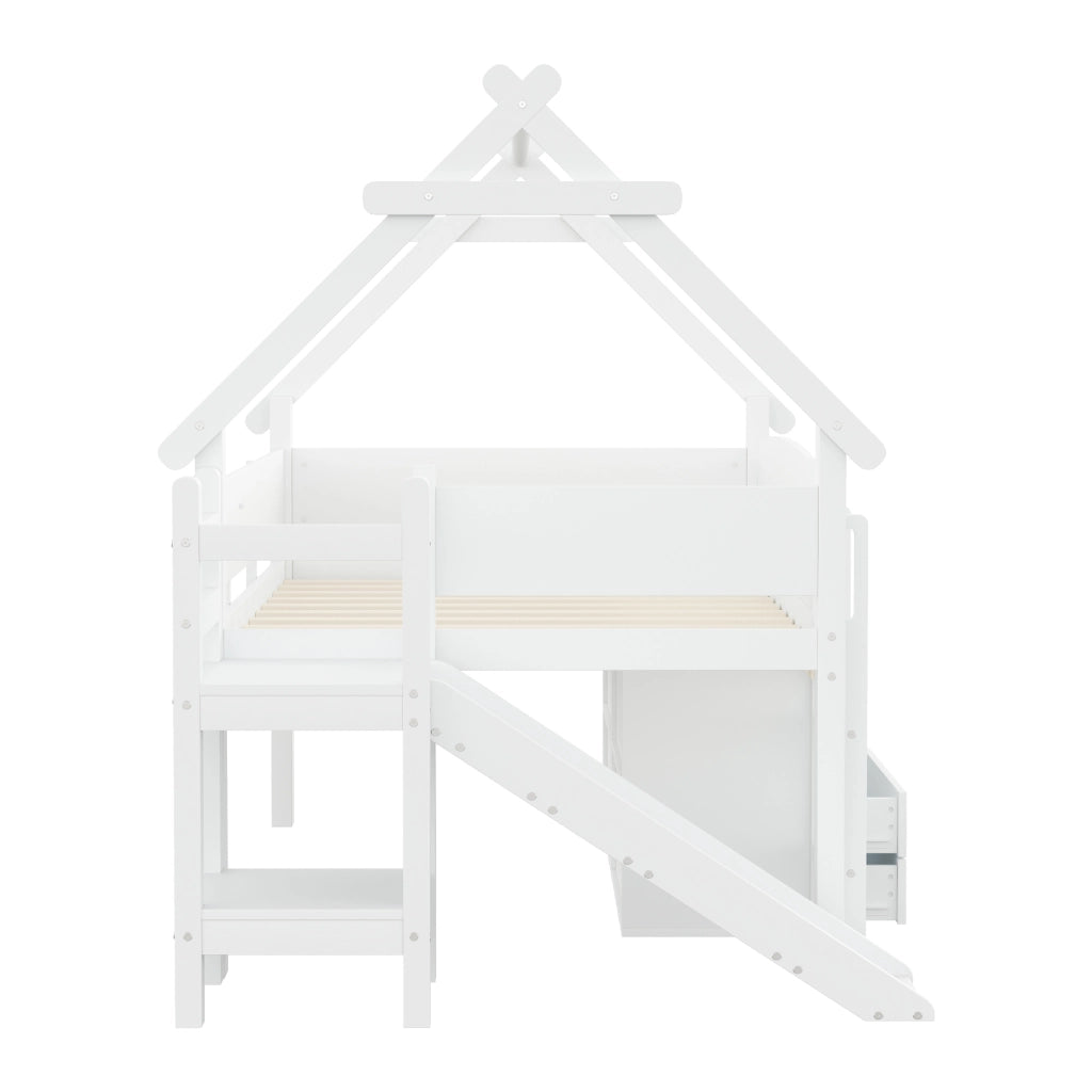 letto bambini massello legno mdf bianco 252.5 x 118 cm