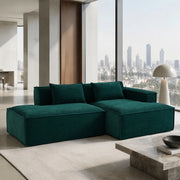 Divano ULEVR 235x129x70 cm imbottito in poliestere verde retr¨° con 2 cuscini