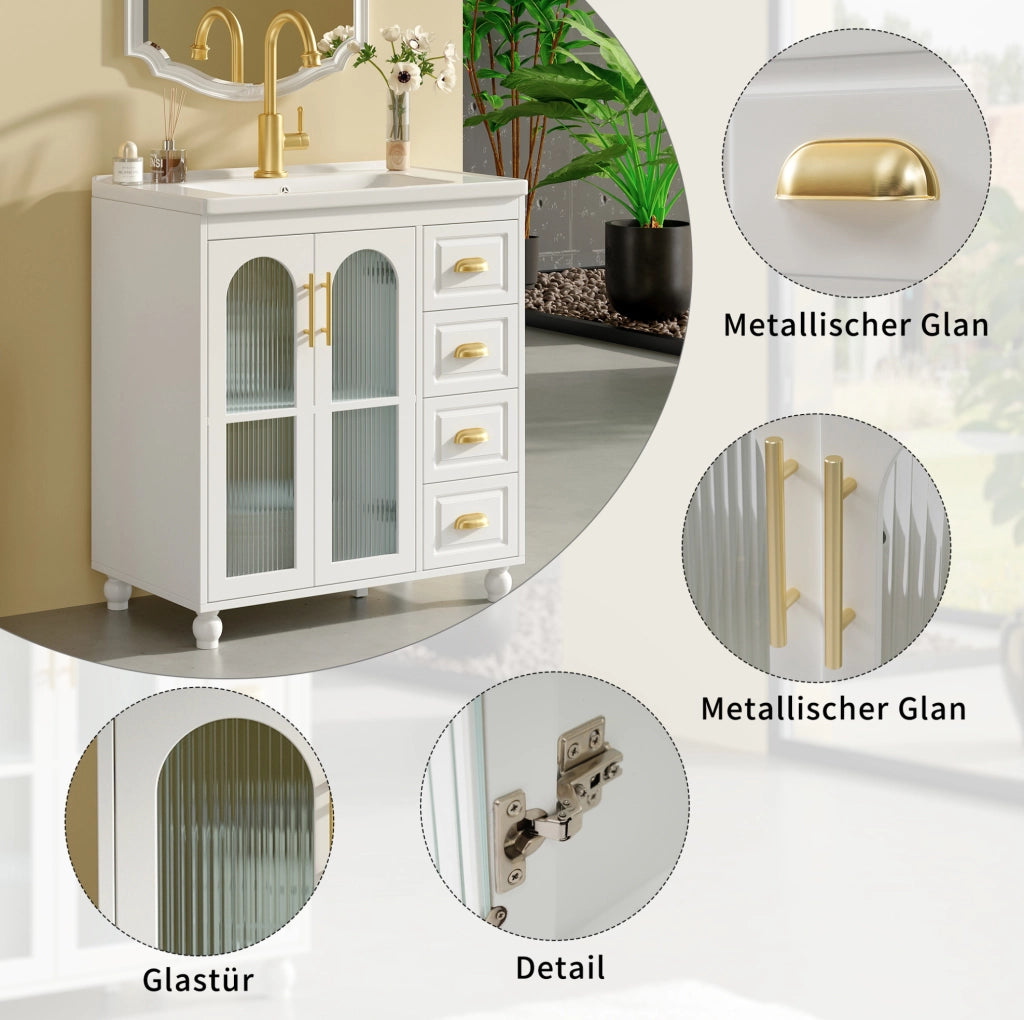Mobile bagno con lavabo in ceramica bianco 80 cm con armadietto e cassetti