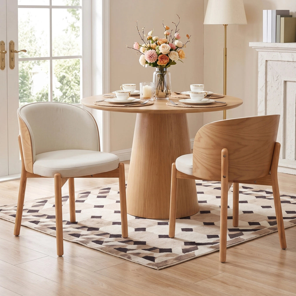 Set 4 sedie da pranzo in legno massello e tessuto di lino naturale HOMVRA