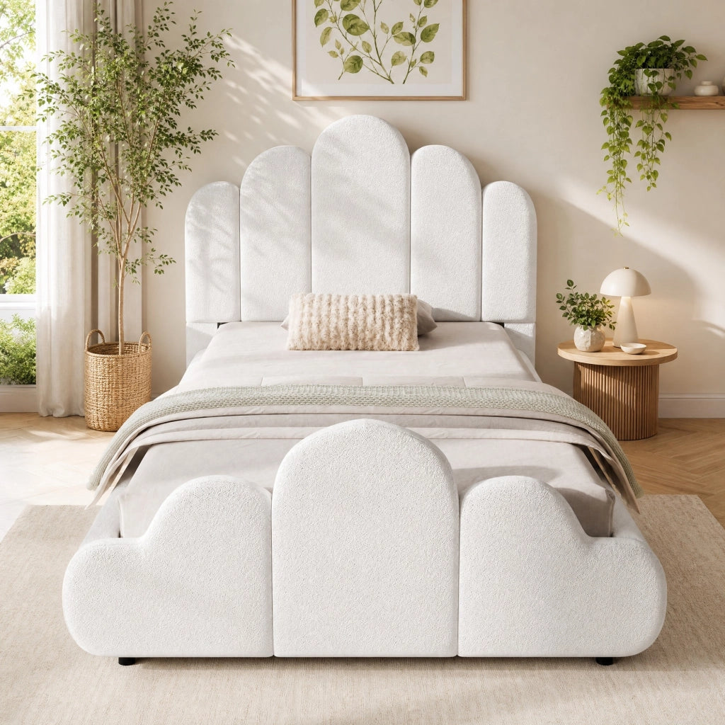 Letto singolo imbottito bouclé beige 90x200 cm